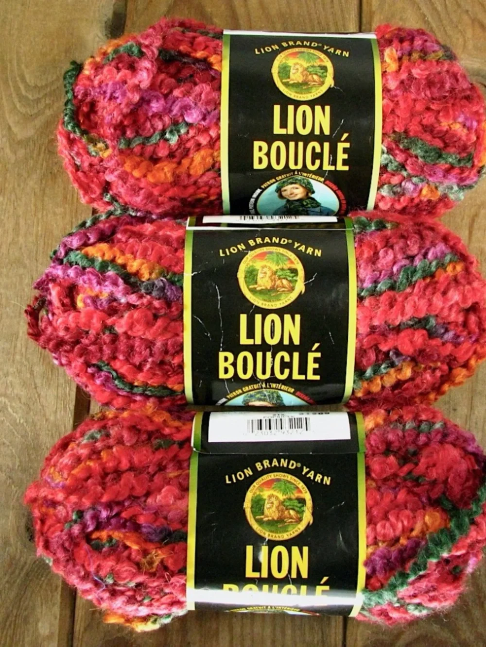 Lion Brand Boucle Yarn Super Bulky Size 6 Popsicle Reds Purple 57yd Lot of 3